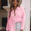 siliteelon Womens Button Down Shirts Cotton Long Sleeve Oversized Boyfriend Blouses Collared Dress Tops with Pockets (Pink, S)
