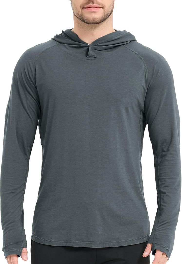netdraw Men's Ultra-Soft Bamboo Viscose Hoodie Shirt UPF 50+ Sun Protection Long Sleeve Lightweight UV Shirt (Medium, Oil Grey)