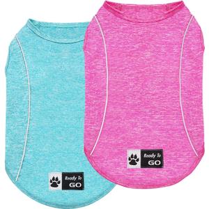 KYEESE 2Pack Reflective Dog Shirt, Lightweight Sun Protection Dog T Shirts for Small Dogs, Breathable Sleeveless Puppy Tank Top Summer Dogs Clothes for Night Walking Outdoor, Lake Blue+Rose Red, S