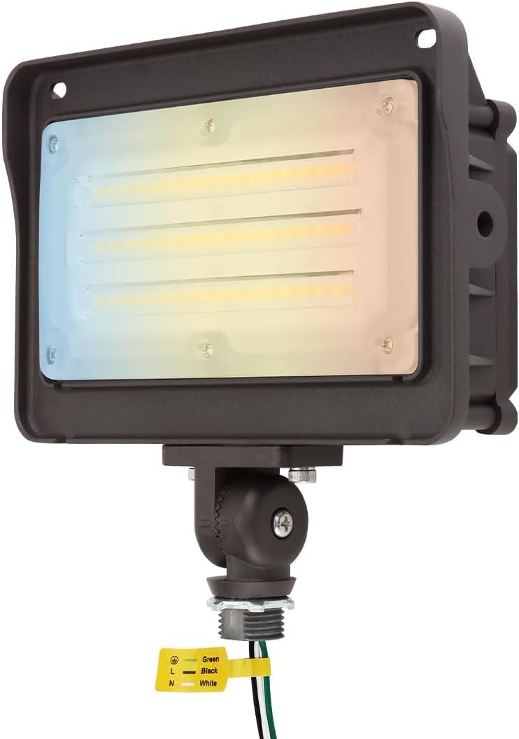Kadision LED Flood Light Outdoor, 50W/40W/30W 6500lm 3000K/4000K/5000K Selectable, Dusk-to-Dawn Photocell, IP65 Waterproof Adjustable Knuckle Mount Security Lights, 100-277V ETL Listed 1-Pack (Brown)