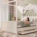 Modern Adjustable Full Platform Bed with 3 Drawers Princess Canopy Bed Frame