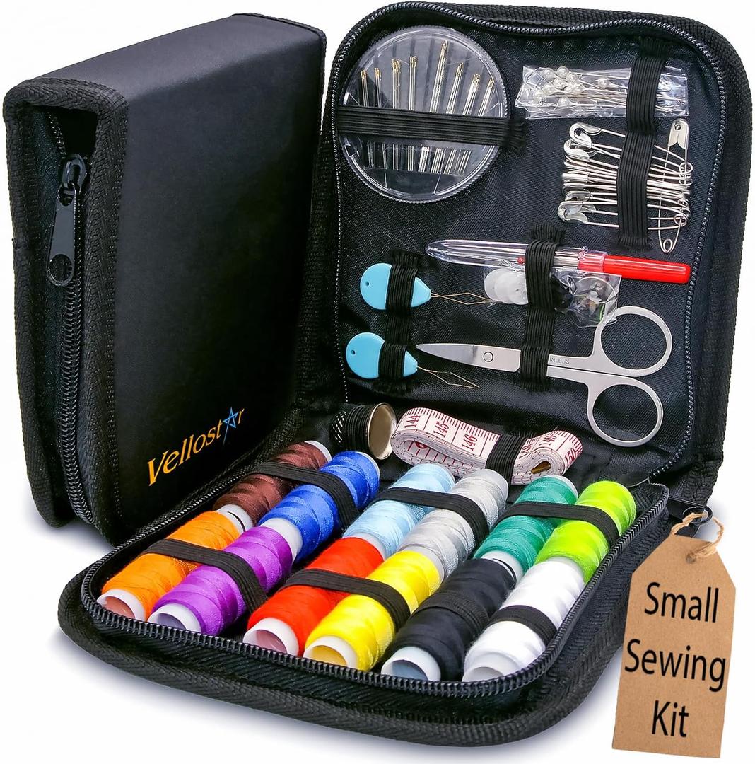 Small Basic Sewing Kit for Beginners  Easy to Use Portable Needle and Thread Kit with Sewing Supplies and Accessories for Emergency Clothing Repairs - Travel Sew Set for Adults (Smooth Black)