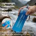 AXEN Collapsible Water Bottle with Filter System, Soft Hydration Flask for Trail Running, Camping, Hiking, Cycling, 1L Blue