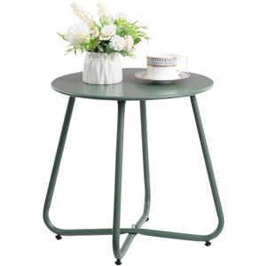 HollyHOME Round Metal Side Table, Rust-Resistant Patio Small Plant Stand, Outdoor 17.32'' Portable End Table for Balconies, Gardens, Living Rooms and Bedrooms, Atrovirens