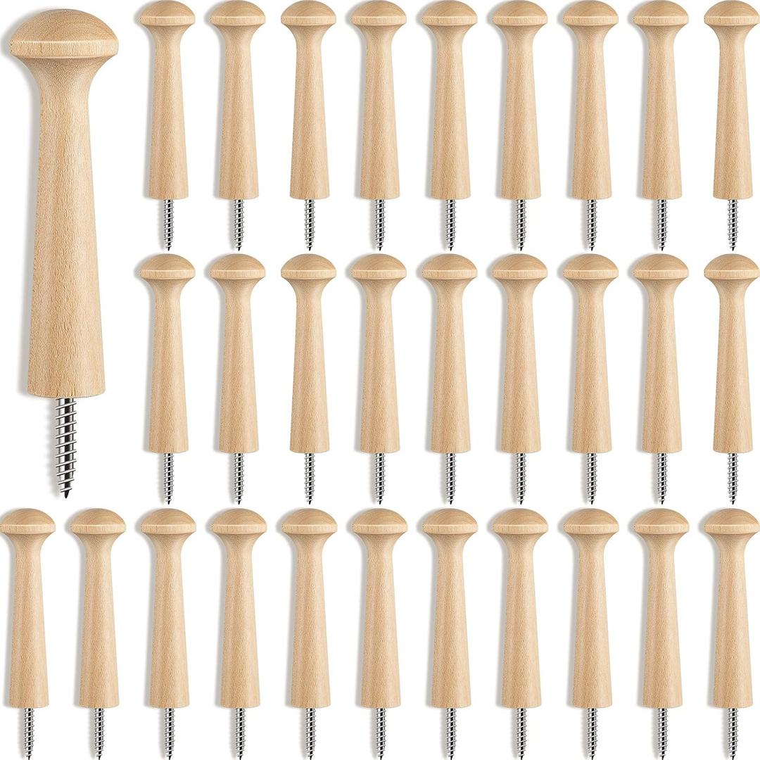 30 Pieces Wooden Shaker Peg Screw-on Pegs 3.62 Inch Long Unfinished Wood Shaker Racks for Hanging Clothes, Hats, Towel, and More DIY Paint Color (Wood Color)