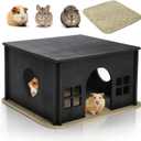 Wooden Hamster Hideout, Guinea Pig House with Soft Mat Windows, Detachable Small Pets Woodland House Decor for Chinchilla Mice Gerbils Mouse Dwarf