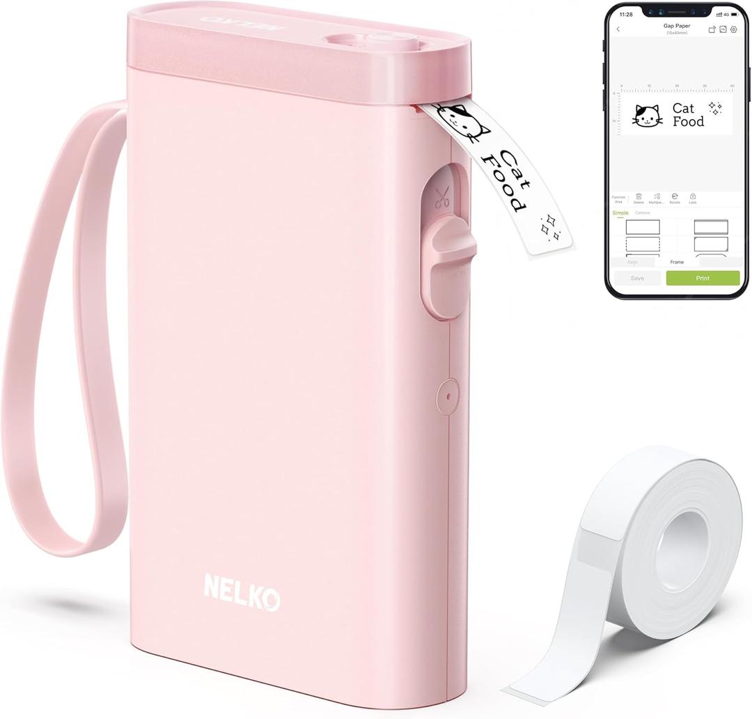 Nelko Label Maker Machine with Tape, P21 Bluetooth Label Printer, Wireless Mini Label Makers with Multiple Templates for Organizing Office Home, Pink