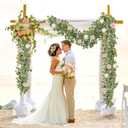 N&T NIETING 2 Pack Artificial Eucalyptus Garland with Flowers, Faux Greenery Garland Decor 6FT Eucalyptus Vines, Fake Hanging Vines Summer Garlands for Mantle Wedding Backdrop Mothers Day Decorations