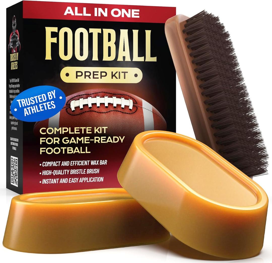 FORTIVO 3 in 1 Football Prep Kit - for Secure Grip and Improved Tack, Leather Football Wax and Accessories for Professional and Youth Players - with 2 Wax Bars & 1 Brush