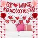 Pre-Strung Valentines Day Decorations, Red BE Mine XO Valentine's Banner,Heart Garlands & Hanging Swirls & Heart Honeycomb for Party Supplies, Valentines Decor Home Anniversary Wedding Bedroom