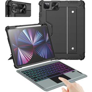 Nillkin iPad Pro 11(1st/2nd/3rd/4th Gen) & iPad Air 5th/4th Generation Case with Keyboard, Magic Trackpad, Rugged Case with Detachable Keyboard, 7 Backlight Colors, Portrait/Landscape Modes, Black