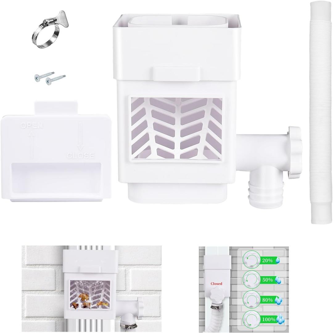 Rain Barrel Diverter Kit, Downspout Diverter Fits for 2"x 3" or 3"x 4" Standard Downspout, Rainwater Collection System with Adjustable Valve and Filter,5ft Hose(White)