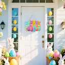 11.8inch Wooden Bunny Easter Door Wreath Wood Bunny Hanging Sign Decoration Spring Easter Eggs Wooden Wreath for Front Door Sign Home Farmhouse Party Indoor Outdoor Porch Wall Decor