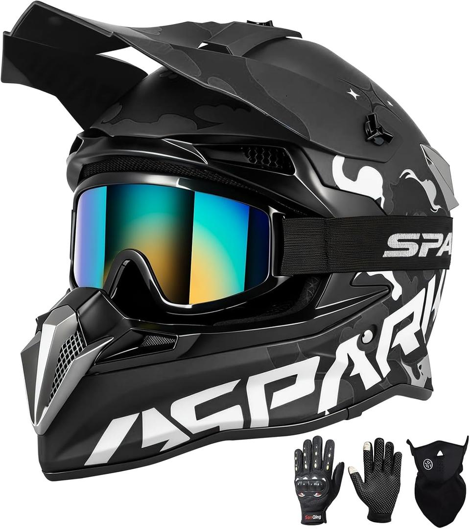 SPARK ATV & Dirt Bike Helmet for Adults - DOT Certified Motocross Helmet withQuick Release, Lightweight Off-Road Design for Motocross & Trail Riding (Matte Black Spell, Medium)