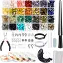 MueKeesam 1784Pcs Jewelry Making Kit with 28 Colors Gemstone Crystal Beads, Earring Making Kit with Silver Charms, Jewelry Beading Wire, Plier, DIY Ring Sizer Measuring Tool for Women, Adults