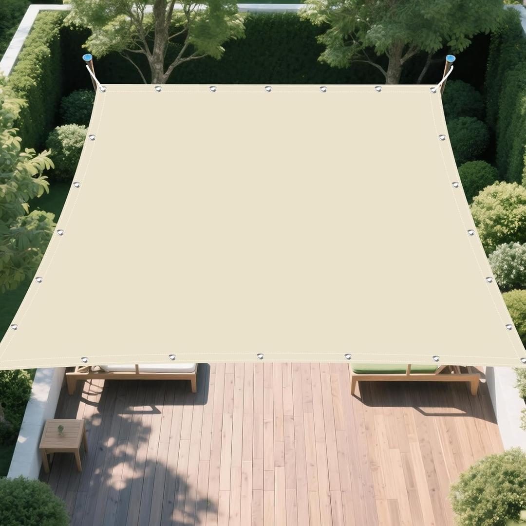 Waterproof Sun Shade Sail 10' x 10' Square UV Block Shade Fabric Sun Shade Cloth Privacy Screen with Grommets for Backyard Yard Deck Patio Garden Outdoor Activities, Beige