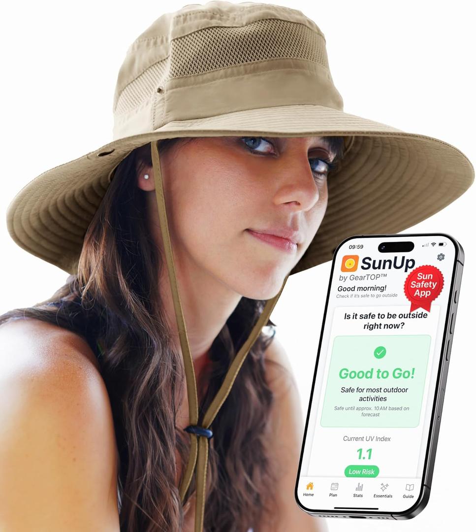 GearTOP Safari Hat for Men Sun Hats for Women UV Protection UPF 50+ Fishing, Gardening, Hiking Hat (22-23 1/2") (Khaki Standard)