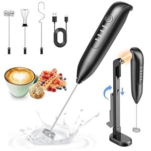 Dynooper 2 in 1 - Electric Whisk Milk Frother, Electric Whisk Foam Maker for Coffee, Lattes, Cappuccino, Matcha, Hot Chocolate & Creamer - Black