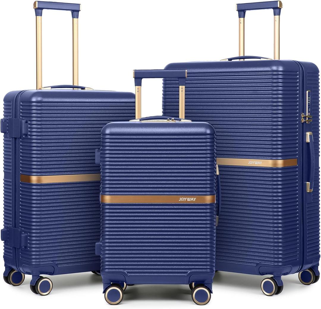 Joyway 3 Piece Luggage Set (20/24/28 Inch) Lightweight ABS Hard shell Suitcases, Spinner Wheels, TSA Lock, Durable Travel Luggage (Dark Blue)
