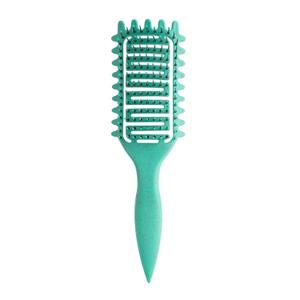 Curl Defining Brush for Curly Hair, Vented Detangling Hair Brush for Wet and Dry Styling, Curved Brush for Shaping and Smoothing Curl Clumps, Lightweight Hair Brush Green