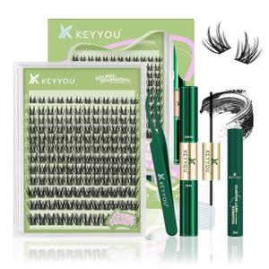 KEYYOU Lash Extension Kit 144Pcs Angel Lash Clusters Kit Thick Eyelash Extension Kit with Glue and Seal,Tweezers,Remover for DIY lash extension kit at HomeKit-Angel A02-D-8-18MIX