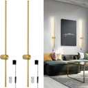 Modern Plug in Wall Sconces Set of Two,Gold Plug in Wall Light with Remote,Wall Lamp with Plug in Cord, LED Wall Light with Memory Function, Original Brand Lighting