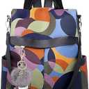 COFIHOME Anti-theft Backpack Purse for Women, Unique Geometric Print Small Fashion Daypack, Water-Resistant Oxford Shoulder Bag with Back Access - Each Pattern is One-of-a-Kind (Colorful)