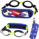 Kids Swim Goggles Age 2-6, Toddler Goggles No Hair Pull,Child Goggles Padded HeadBand (1pk Kids - Black Shark)