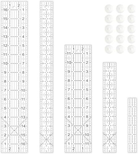 Sewing Ruler,5 Piece Quilting Rulers,3 x17 Inch,1.5 x17 Inch,3 x12 Inch,1.5 x10 Inch,1 x6 Inch,Acrylic Ruler,Cutting Ruler with Non-Slip Rings (Black and White)