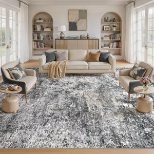 DMOYEST Area Rug Living Room Rugs - 10x14 Abstract Large Soft Indoor Washable Rug Neutral Modern Low Pile Carpet for Bedroom Dining Room Farmhouse Home Office - Grey