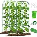 Cucumber Trellis for Raised Bed, 5.5  4.2ft U-Shape Garden Trellis for Climbing Plants Outdoor with Climbing Net and Plant Clips, Vertical Metal Cucumber Plant Support for Vegetables, Green Beans