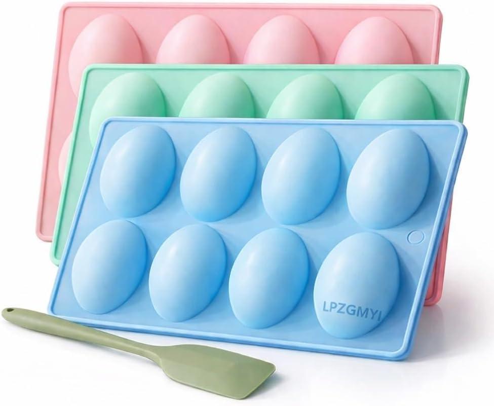 Silicone Egg Molds for Baking 3 Pack 24 Cavity Food-Grade Chocolate Molds Baking Candy Jello Mold Set Non-stick Egg-Shaped Easter DIY Baking Supplies for Cake Ice Cream Dessert Ice Cube Pastry