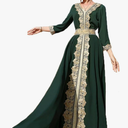 PolyJolly Gold Applique Abaya Dress for Women Dubai Sadui Fancy Moroccan Arabic Jalabiya Eid Collection, Small