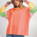 miduo Womens Long Sleeve Tops Color Block Stitching Casual Loose Fit Crew Neck Shirts Blouses (XXL)