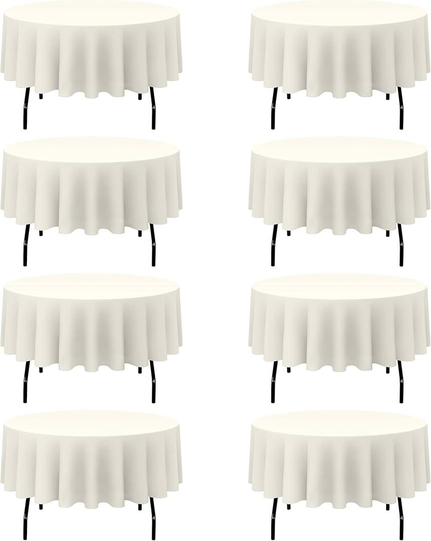 BRILLMAX 8 Pack Ivory Round Tablecloths 90 Inch - Circle Bulk Linen Polyester Fabric Washable Table Cloth Cover for Wedding Reception Banquet Birthday Party Buffet Restaurant