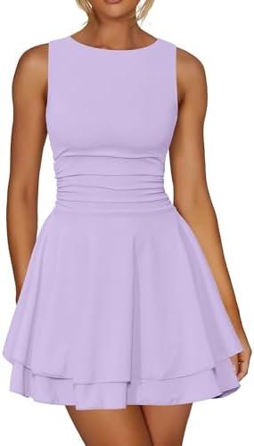 Kaximil Women's Ruffle Hem Boat Neck Mini Dress Sleeveless Ruched Corset Short Party Dresses Small