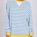 Women Striped Oversized Sweatshirt Long Sleeve Crewneck Hoodies Shirts 2024 Fall Pullover Top Trendy Preppy Clothes (L)