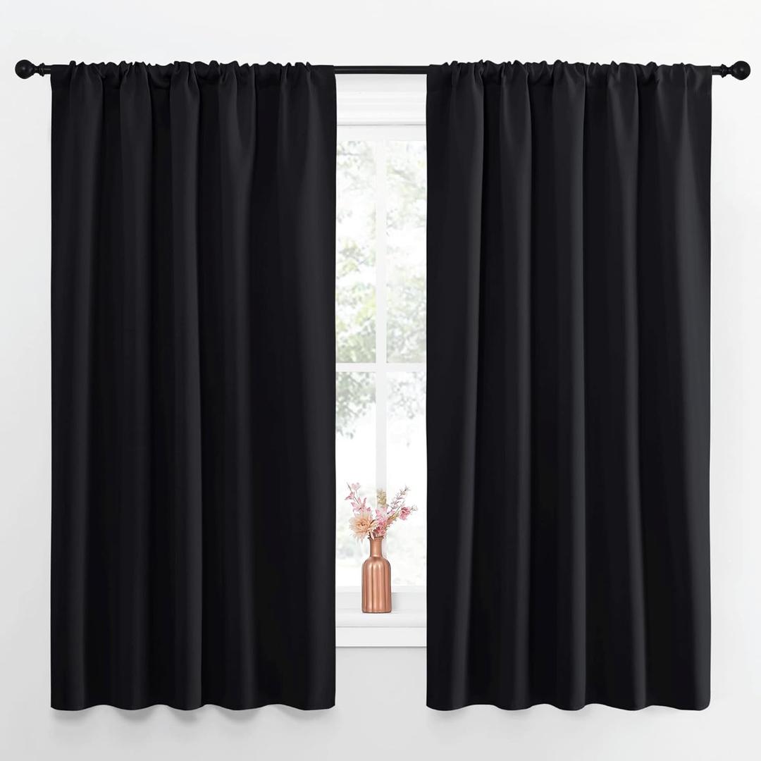 NICETOWN Black Out Window Curtains - Solid Home Decor Thermal Insulated Blackout Drapes/Draperies for Bedroom, Privacy Assured Window Treatment (2 Panels, 52 inches Wide by 63 inches Long)
