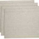 Solino Home Linen Placemats Set of 4 - Narrow Stripe Natural and White Placemats 14 x 19 Inch - 100% Pure Linen Place Mats for Summer