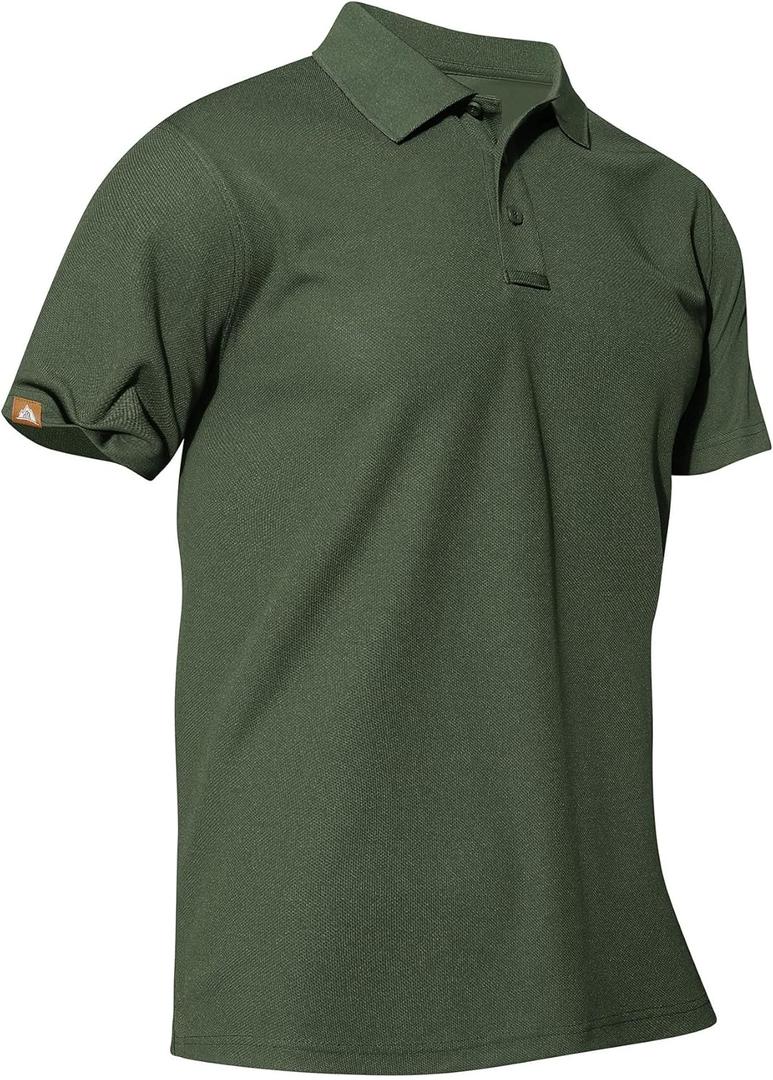 Men's Short Sleeve Polo Shirt Quick-Dry Performance Tactical Golf Shirts Regular-fit Jersey Tennis Shirt (X-Large, Army Green)