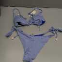 Seamoly Women‘s Bikini Sets Two Piece Swimsuit Textured Halter Triangle Thong Bikini Set, S Blue