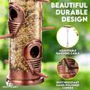Bird Feeder for Outdoors (Brushed Metal Copper) Hanging Bird Feeders with Locking Lid & Adjustable Hanger, Chew-Proof, Weather Resistant (15 Inches, 6 Port)