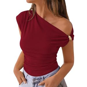 PRETTYGARDEN Womens Summer Off The Shoulder Crop Tops Ribbed Going Out Fitting T Shirts Trendy Spring Y2k Clothes 2026