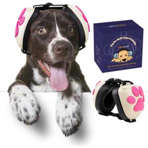 Upgraded Dog Ear Muffs for Noise Protection - 22dB NRR Noise Cancelling Headphones with Dog Paw Design, Calming Earmuffs for Thunder, Fireworks & Hunting (M, White-Pink)