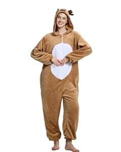 ANMIBOBU Unisex Adult Onesie Pajamas Animal Cosplay Halloween Costume One Piece Plush Sleepwear Homewear(Yellow-XL)