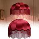 VIHOSE Victorian Scallop Lamp Shade Red 15.75"b × 11"h Fringe Lamp Shade