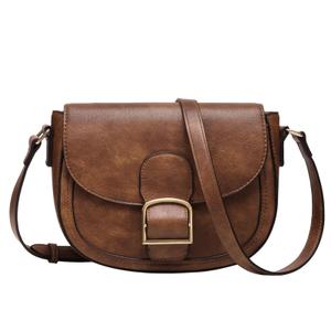 Kasqo Crossbody Bag for Women,Vegan Leather Fashion Small Shoulder Bag Ladies Handbag Saddle Purse with Adjustable Strap Brown