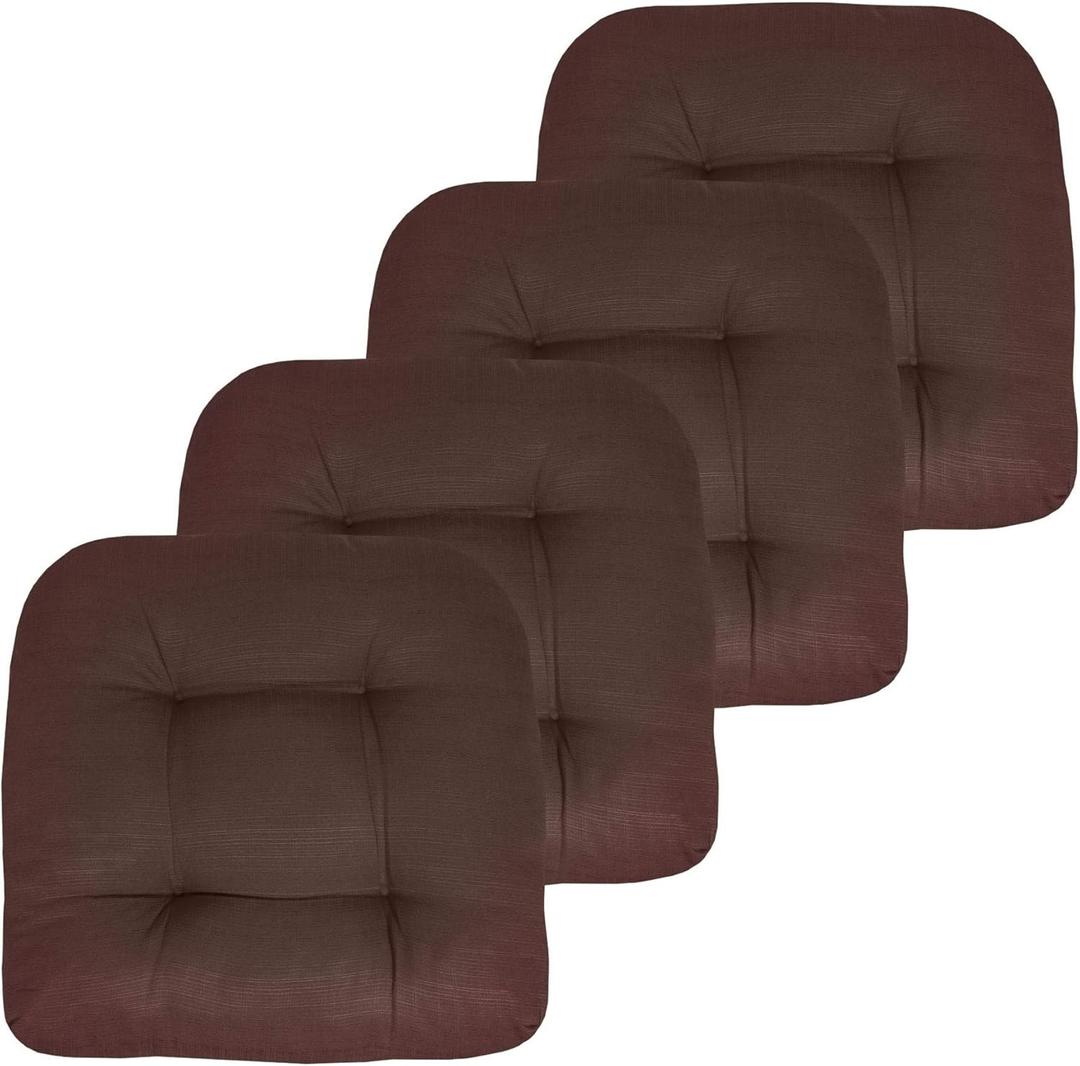 Sweet Home Collection Patio Cushions Outdoor Chair Pads Premium Comfortable Thick Fiber Fill Tufted 19" x 19" Seat Cover, 4 Count (Pack of 1), Chocolate
