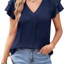 MOLERANI Women's Dressy Casual Shirts Ruffle Short Sleeve V Neck Work Blouses Business Summer Tops 2025 Outfits Clothes (M)
