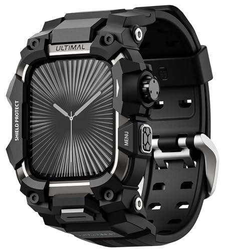 ULTIMAL Rugged Case with Band for Apple Watch 46mm,Compatible with Apple Watch Series 10, Military Grade Shockproof Bumper Cover for iWatch Tactical Band Men (46mm,Black)